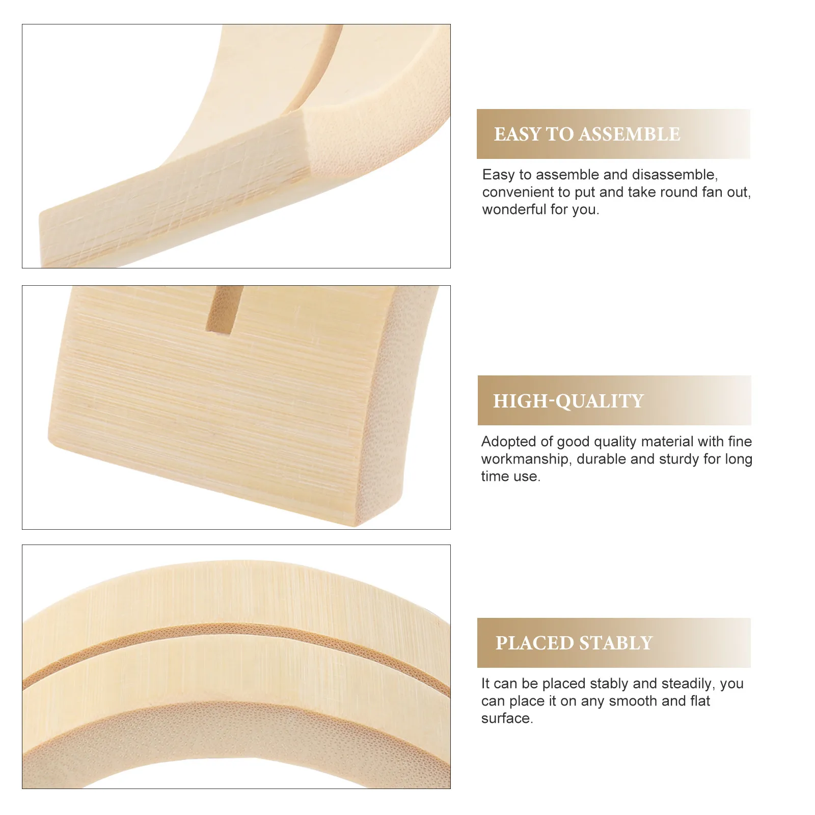 2Pcs Round Fan Display Bamboo Bracket Semicircle Shelf Stand Holder for Japanese Fan Display Storage Easy Assemble Disassemble