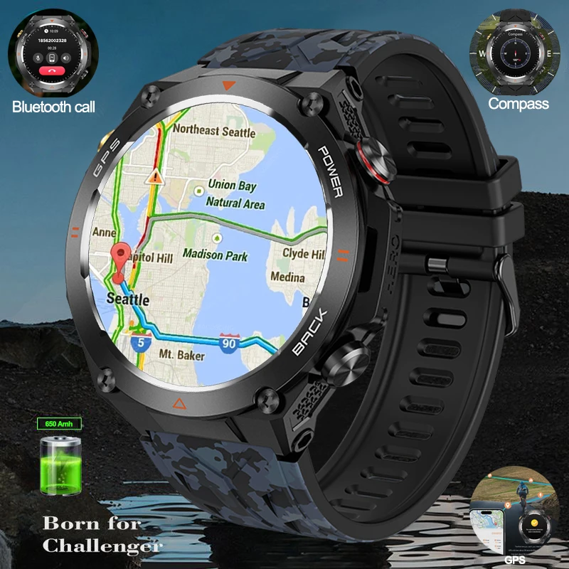 New Smart Watch GPS Sports Compass Outdoors 1ATM Waterproof Clock 412*412 AMOLED Bluetooth Call Voice Assistant Smartwatch 2024