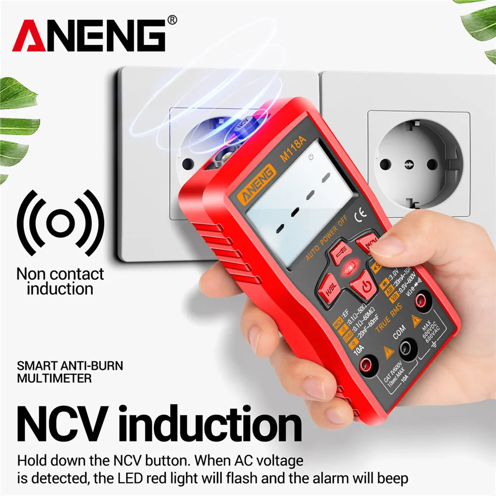 ANENG M118A Digital Mini Multimeter Tester with NCV Data Hold 6000counts Auto Mmultimetro True Rms Tranistor Meter