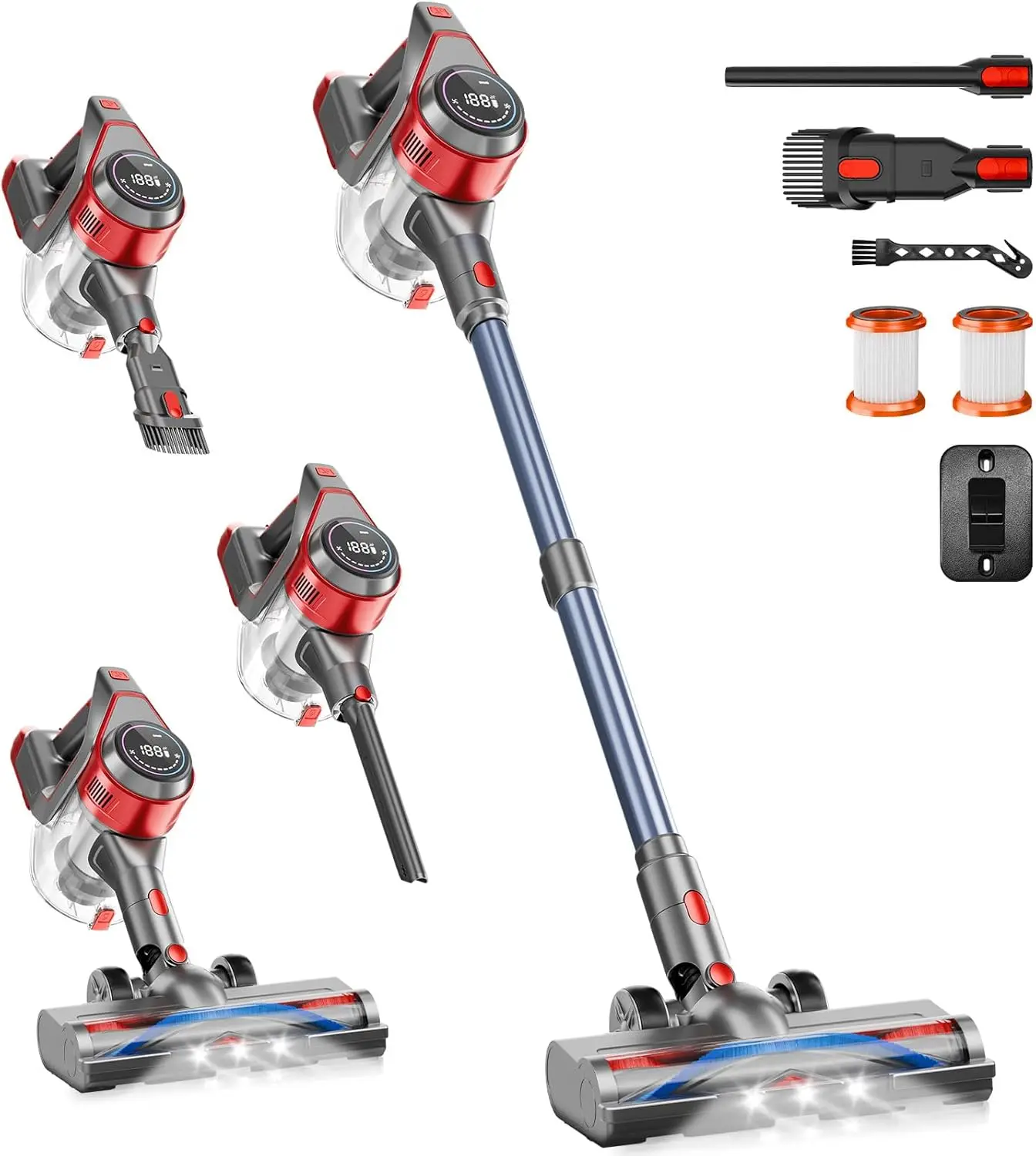 

Rechargeable Cordless Stick Vacuum, 35Kpa Powerful Suction, 45Min Runtime, LED Display, 8-in-1 for Hard Floors & Carpets