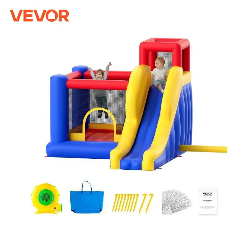 VEVOR Castillo Hinchable Estructura Inflable con Soplador Tobogán y Bolsa de Almacenamiento y Zona de Juegos Inflable al Aire Libre para Niños de 3