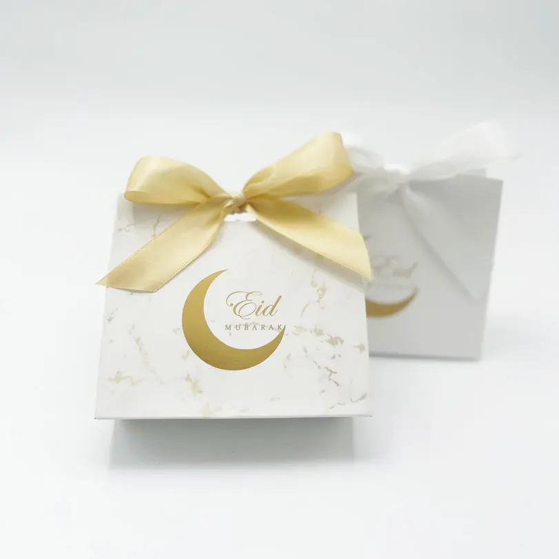 

Eid Mubarak Set Marble Paper Gift Bag Muslim Islamic Festival Party Cookie Candy Packaging Box Ramadan Kareem Favors Supplies