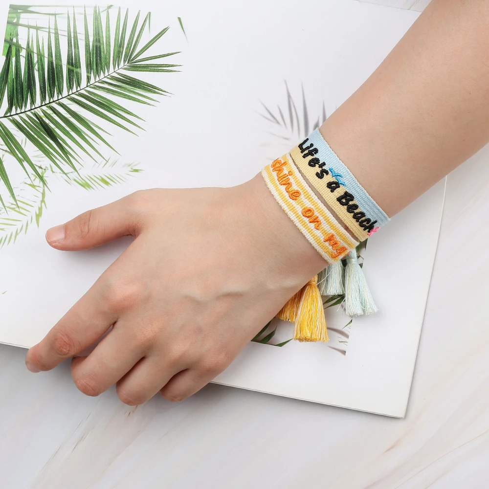 Woven Bracelets Summer Vibes Sun Sand Sea Stack Jewelry Bohemian Style Gifts for Best Friends