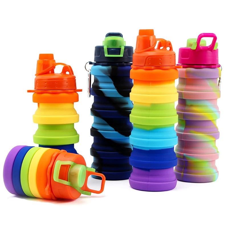 500ml Silicone Folding Water Cup Outdoor Sports Ride Fitness Portable Kettle Camouflage Gift Cup Outdoor Water Bottle