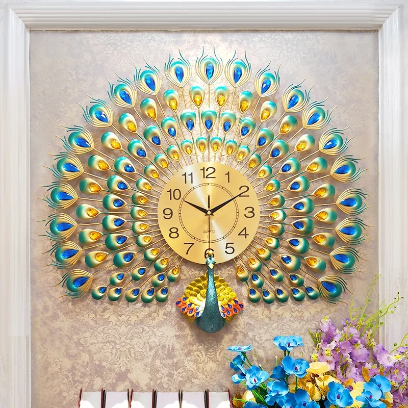 Nordic Minimalist Wall Clocks Aesthetic Art Mural Peacock Restaurant Wall Watch Digital Horloge Murale Living Room Decoration