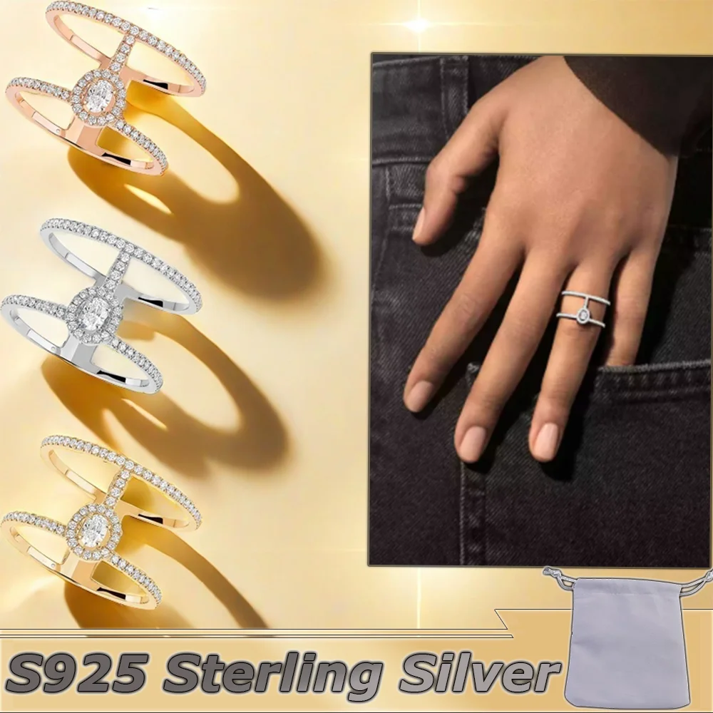 S925 Silver Move Ring Solitaire Moving Ring Official Website Classic Luxury Jewelry Girlfriend Christmas Gift All-diamond design