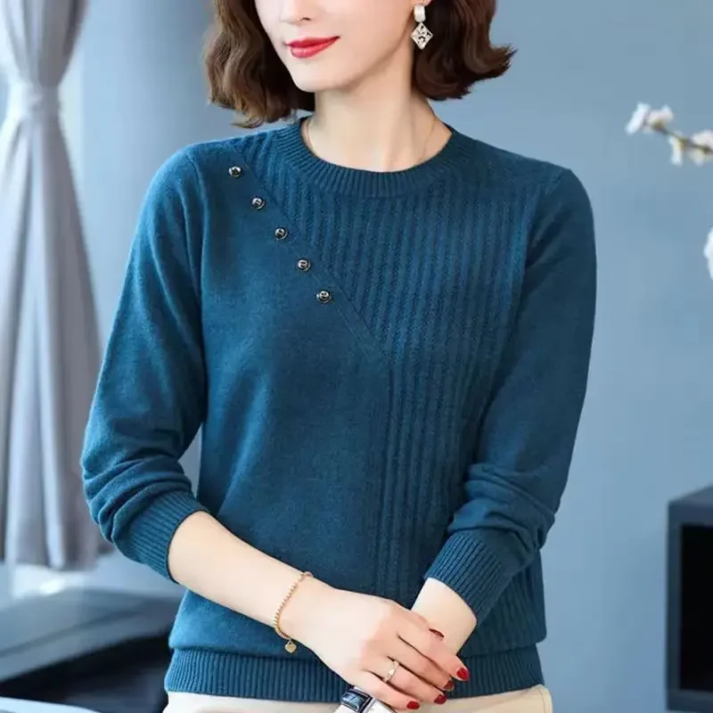 

Fashion Autumn Winter Sweaters Women O-Neck Solid Button Elegant Long Sleeve Pullovers Bottoming Shirt Knitted Tops ZT328