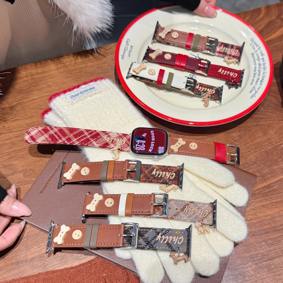 

Stylish Plush Leather Strap For Apple Watch Series 11 10 9 8 7 6 5 SE UItra iWatch 49/46/45/44/42/41/40/38mm Button Pendant Band