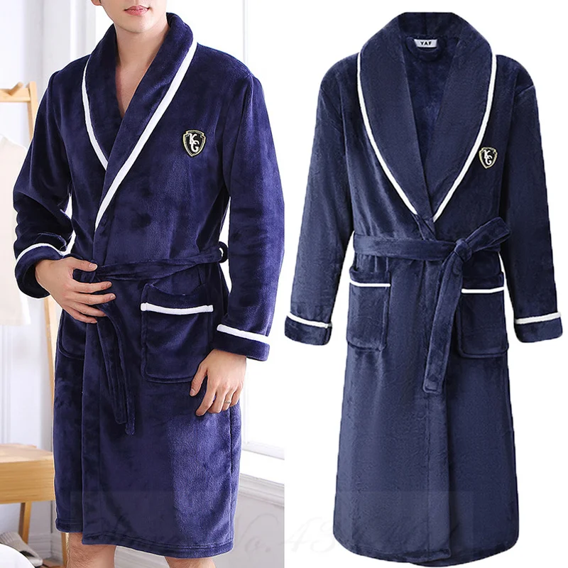 Autumn Winter Thick Flannel Men Robe Kimono Bathrobe Gown Coral Fleece Sleepwear Home Clothes Plus Size Nightwear Lounge Wear