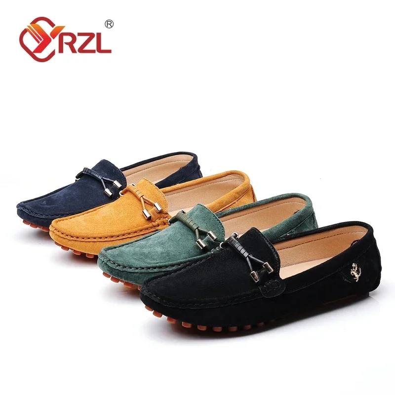 YRZL Size 48 Loafers Men Luxury Brand Moccasins Shoes Men Suede Leather Loafers Shoes Slip on Non-slip Driving Loafers for Men