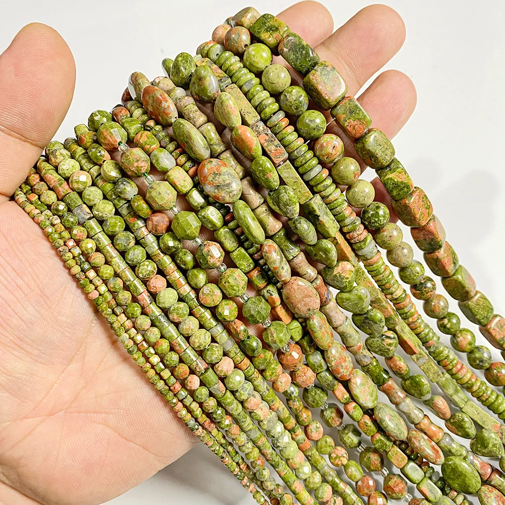 Natural Unakite Cube Column Stone Beads Oval Heart Shape Unakite Stone Chips Beads For Jewelry Necklace Making DIY Bracelet