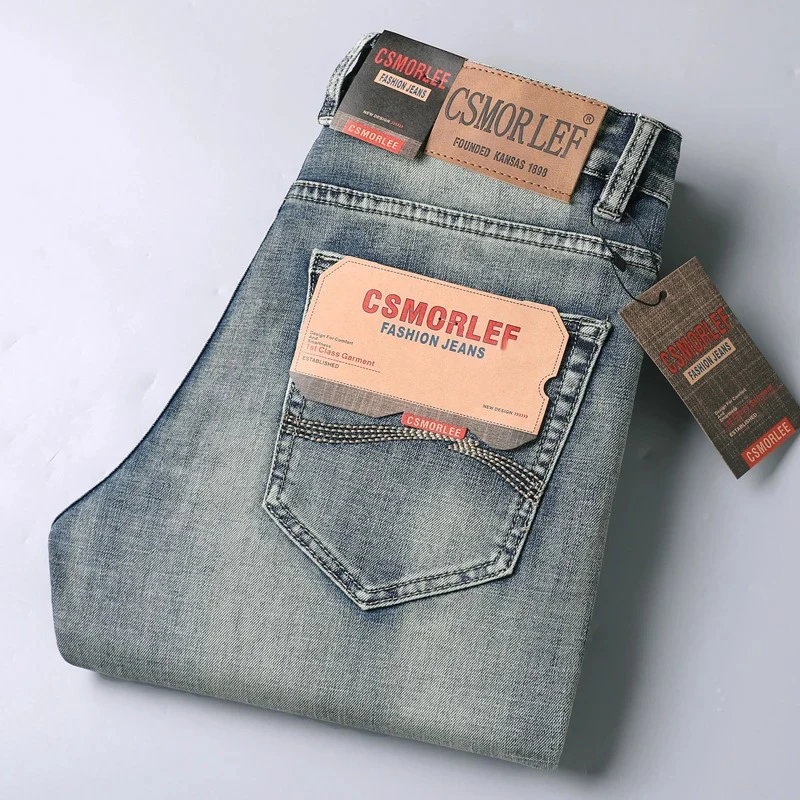 High-end Light Luxury Brand Jeans Men's Retro Slim Fit Straight Versatile Casual Gray Trousers Autumn and Winter Thick Jeans
