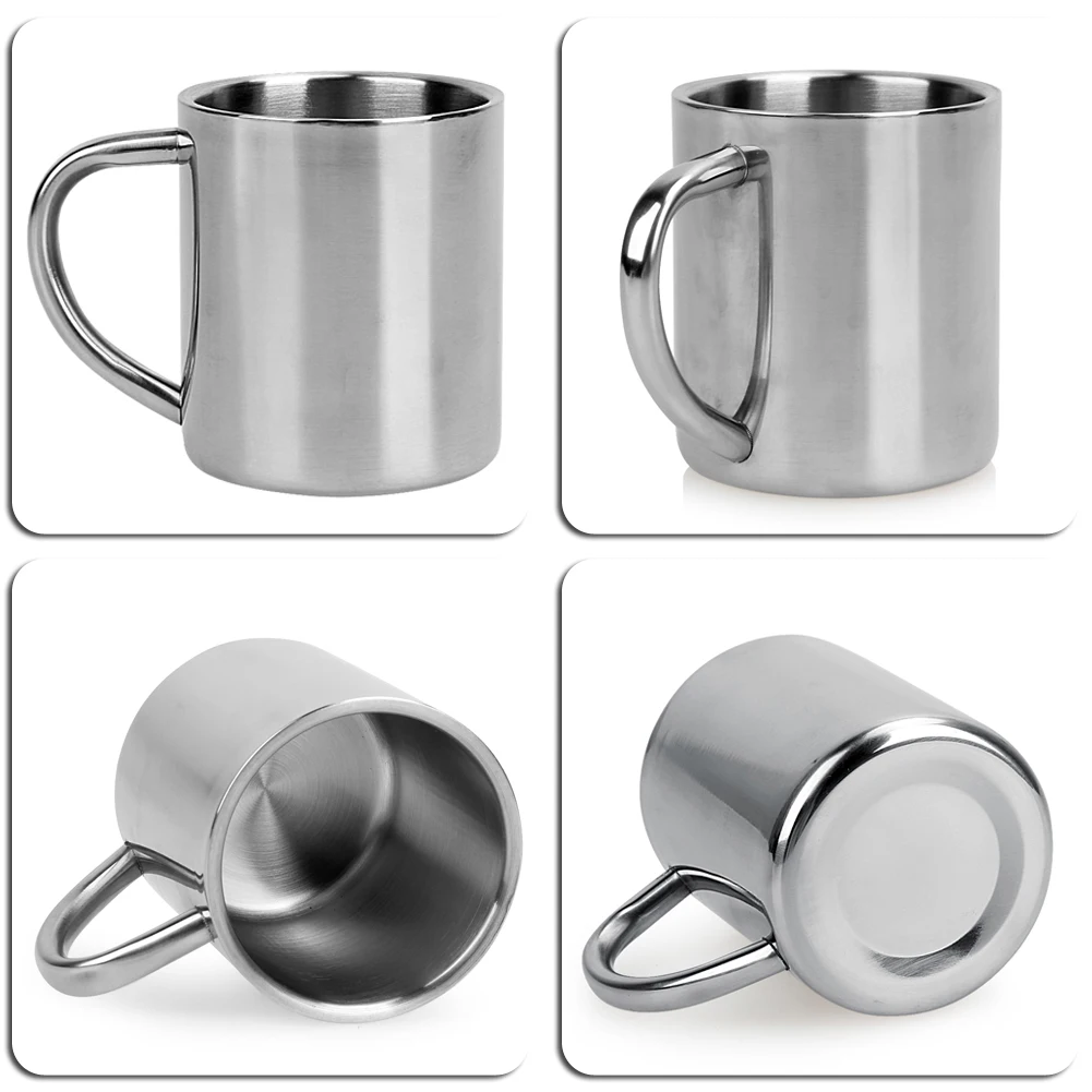 Double Wall Anti Scalding Coffee Mug Insulated Portable Stainless Drink Cup Drinking  Steel Polishing Beer Tea Juice 220ML