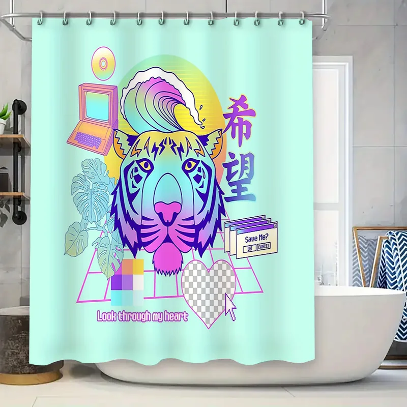 

Retro 80s Vaporwave Bath Curtain Aesthetic Room Decor Shower Curtain Set Graphic Pattern Home Textile Hippie Art