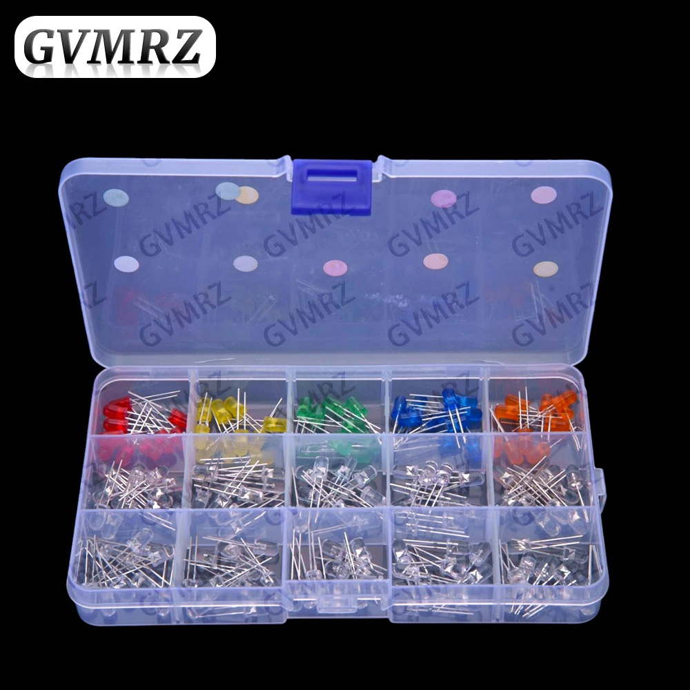 

15 Values ​​Each 10pcs 150pcs Red Orange Yellow Green Blue White Purple Pink Light 5mm Component Box Emitting Diodes LED