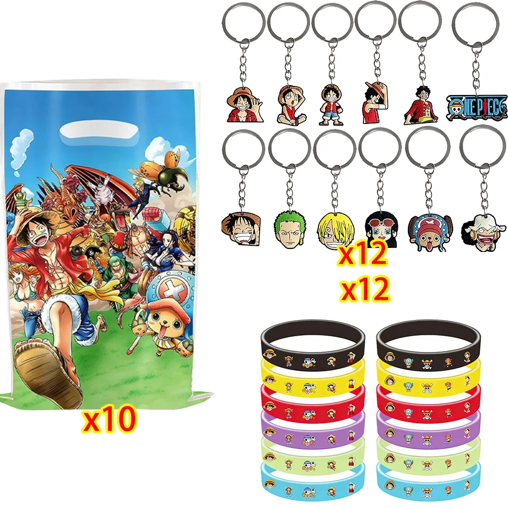 One Piece Anime Figuren Aufkleber Schlüsselanhänger Luftballons One Piece Anime Party-Set One Piece Themen-Geschenke für Gäste Babyparty
