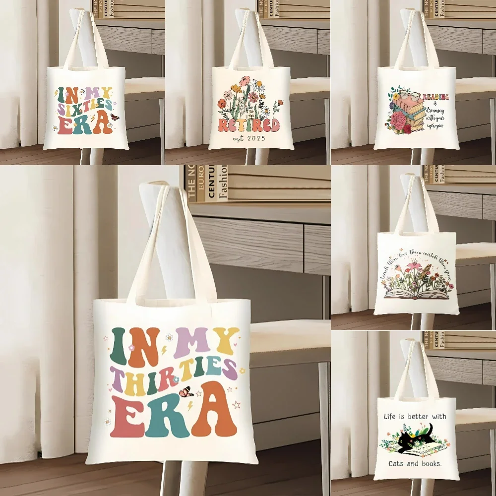 

1pc "in My Fifties Era" Flower Book Canva Tote Bag EcoFriendly Spacious Reusable Bag School Travel Work Yoga Bag Daily Use