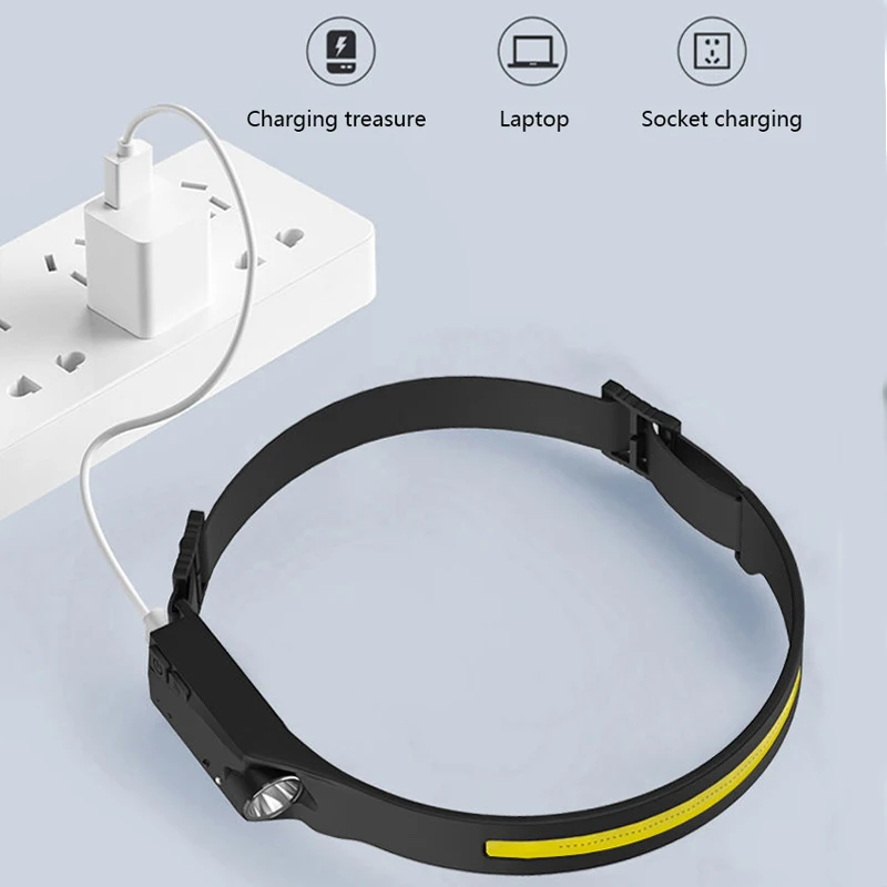 USB akumulator indukcyjny reflektor Head-Mounted oświetlający COB głowica LED latarka 5 tryby oświetlenia Head Light