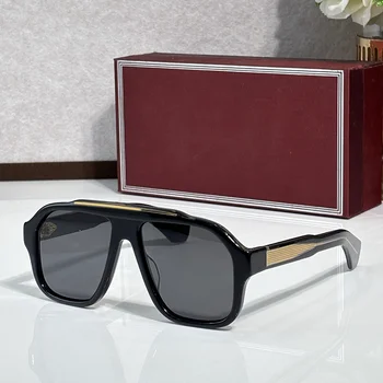 DATTON Street Fashion Black Gold Pilot Sunglasses for Men 2025 Trendy Luxury Craft Thick Acetate Solar Glasses for Male