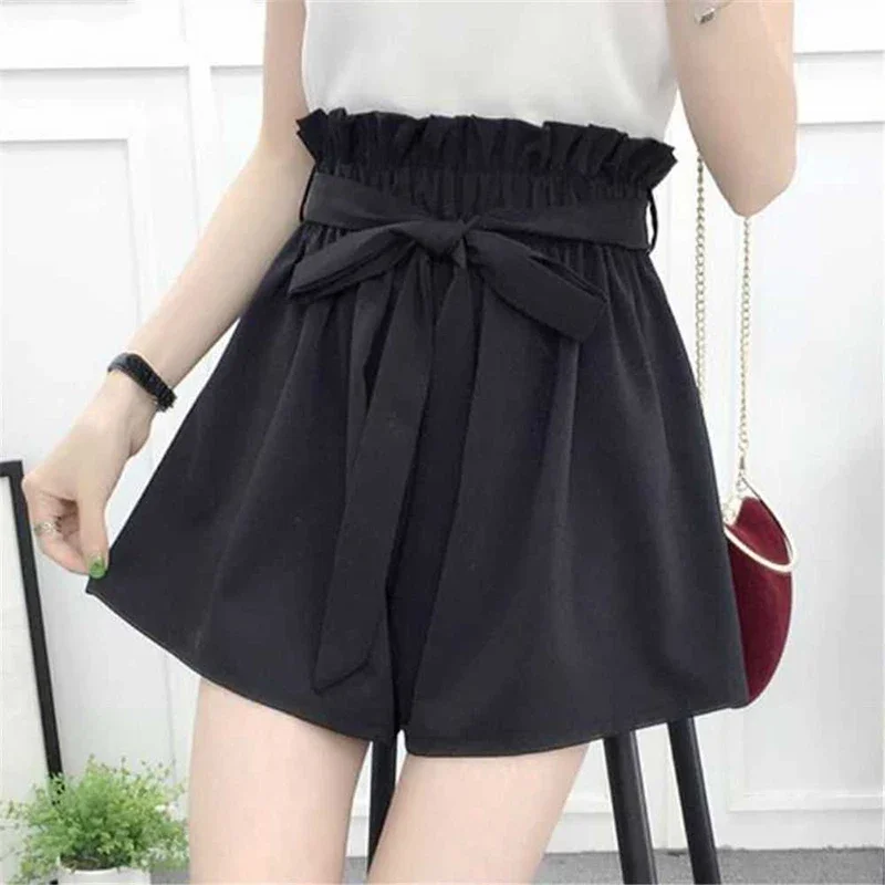 

Корейские модные однотонные шорты с бантом, летние универсальные шикарные простые свободные женские шорты с высокой талией, тонкие широкие брюки, новые