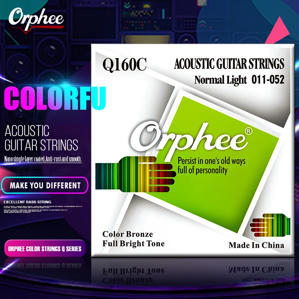 

Orphee Q160C Series Color Acoustic Guitar Strings Colorful Bronze Wound Wire 1st-6th Normal Light 011-052 Acoustic Strings Set