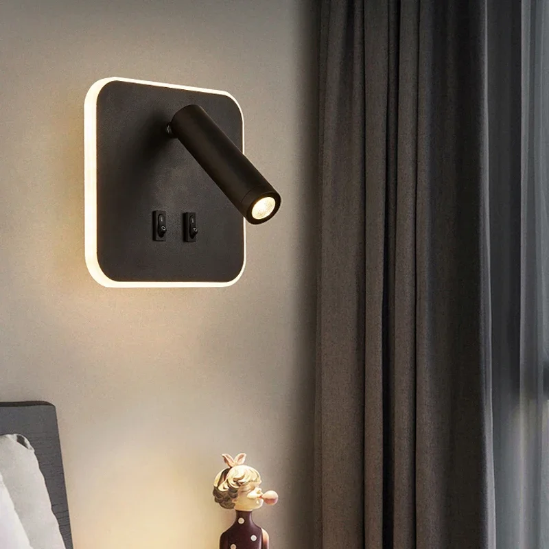 Imagem -06 - Nordic Led Lâmpada de Parede com Interruptor 3w Spotligh 7w Backlight Livre Rotação Sconce Luz de Parede Interior para o Quarto de Casa