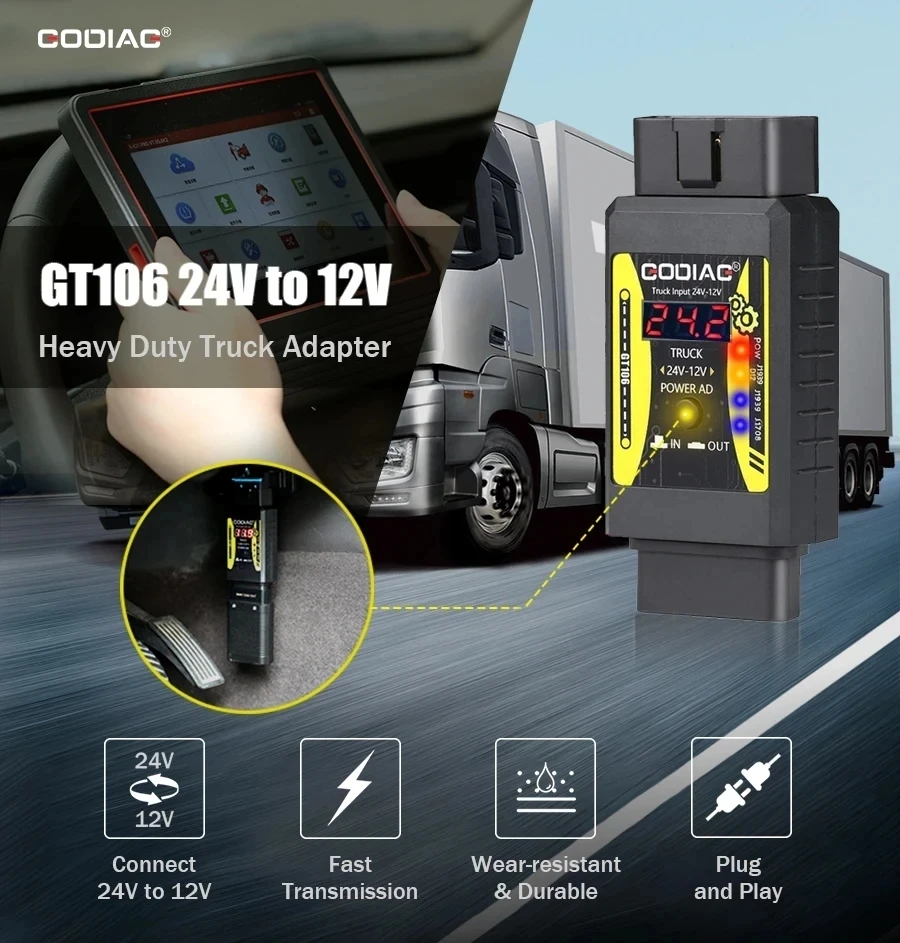 Launch X431 DBScar VII DBScar7 GODIAG GT106 24V to 12V K-line Heavy Duty Truck Adapter  Support Doip CAN FD Protocol