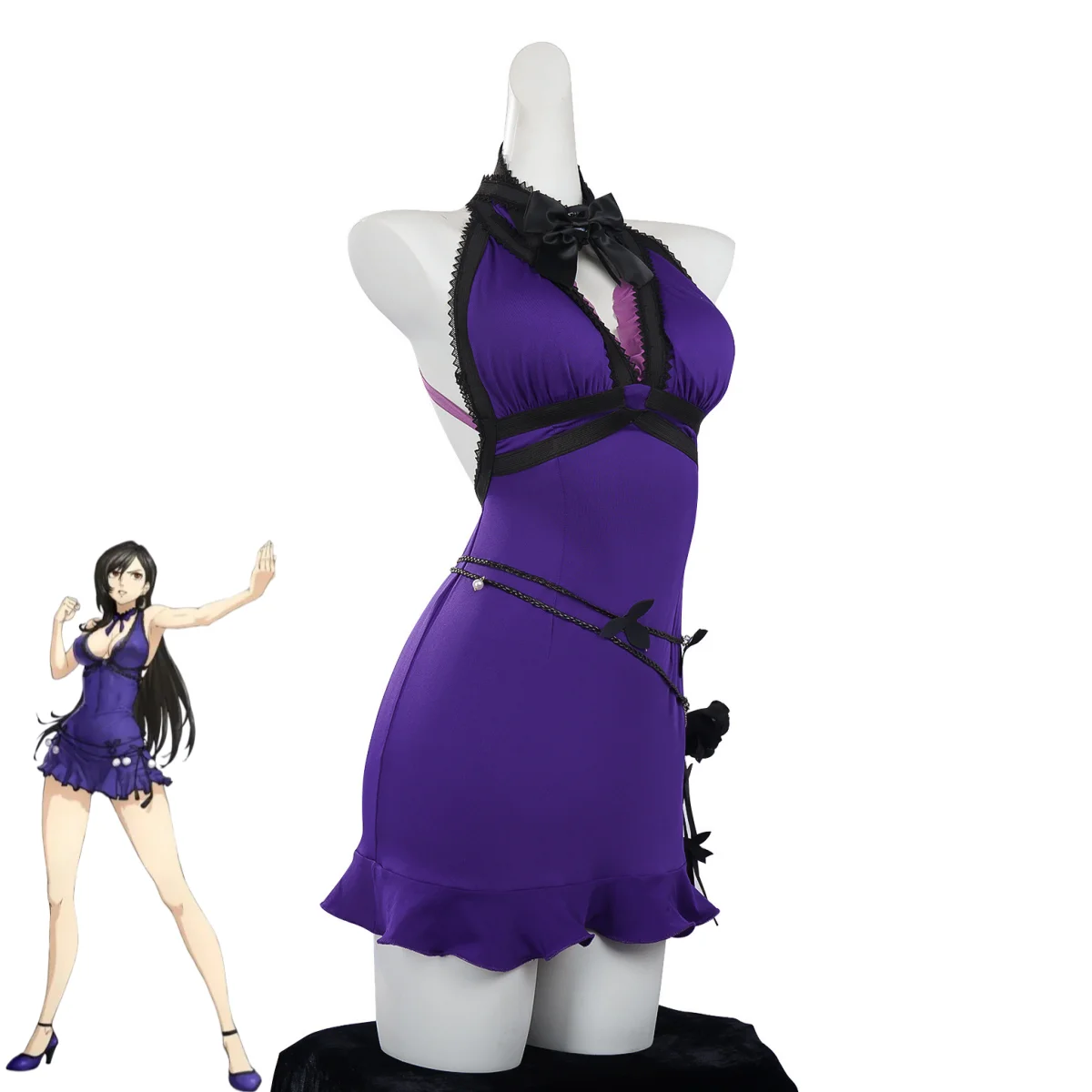 Juego de Anime Final Fantasy VII Tifa Lockhart disfraz Cosplay vestido de noche púrpura adulto Sexy carnaval traje de Navidad 2025