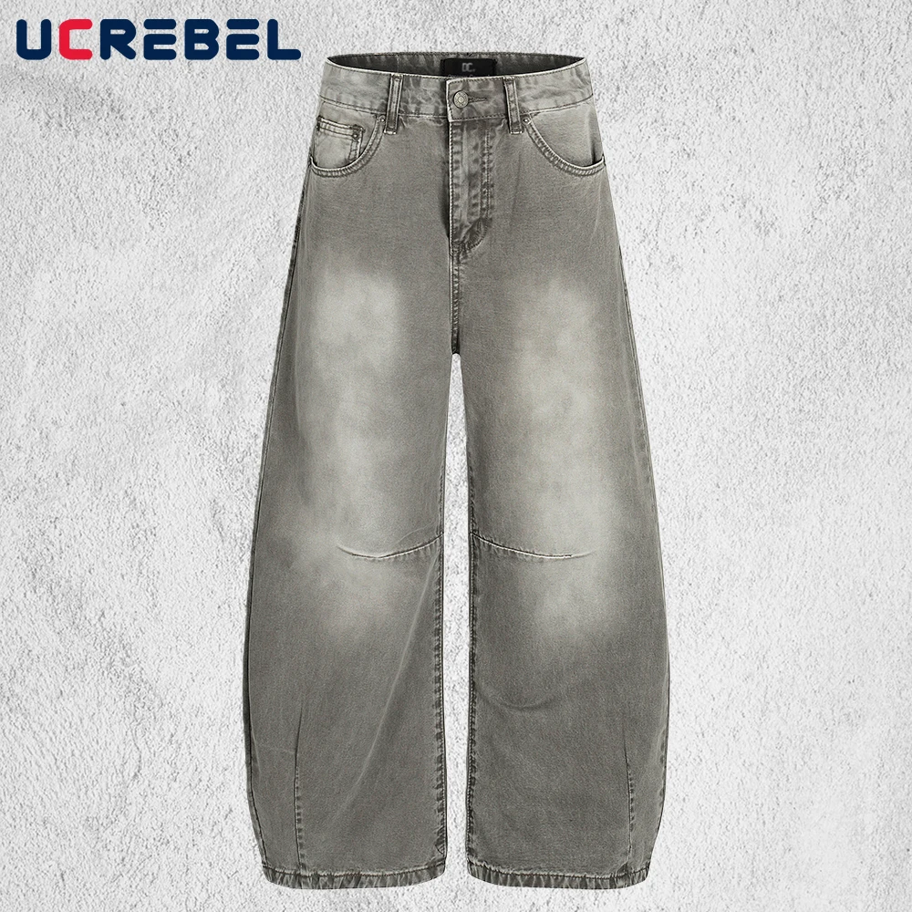 

Джинсы-бананы с карманами в стиле ретро, мужские потертые потертые мешковатые широкие джинсовые брюки, мужские брюки