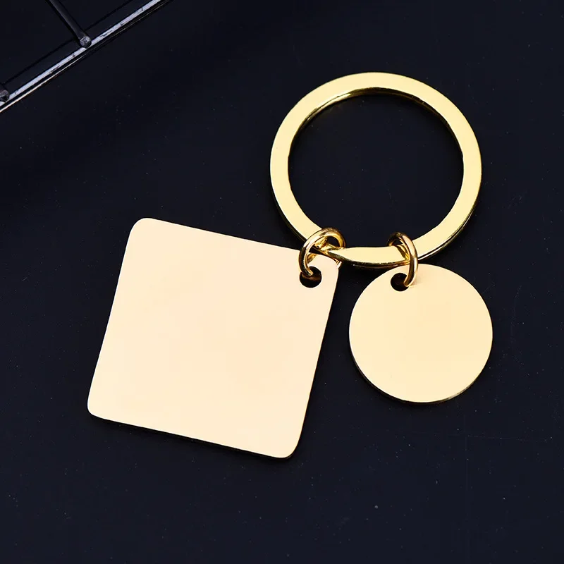 Customized Stainless Steel Keychain Personalised DIY Square Round Keyring Mirror Polished Fashion Accessories Women Men Gift