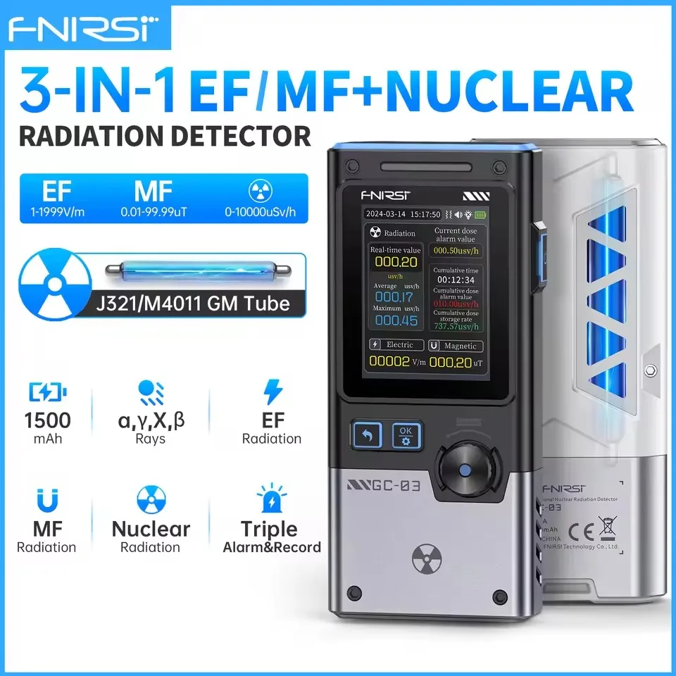 FNIRSI GC-03 3-IN -1 أداة كشف NR+EF+MF، كاشف الإشعاع الكهرومغناطيسي، المراقبة البيئية، مراقبة التلوث