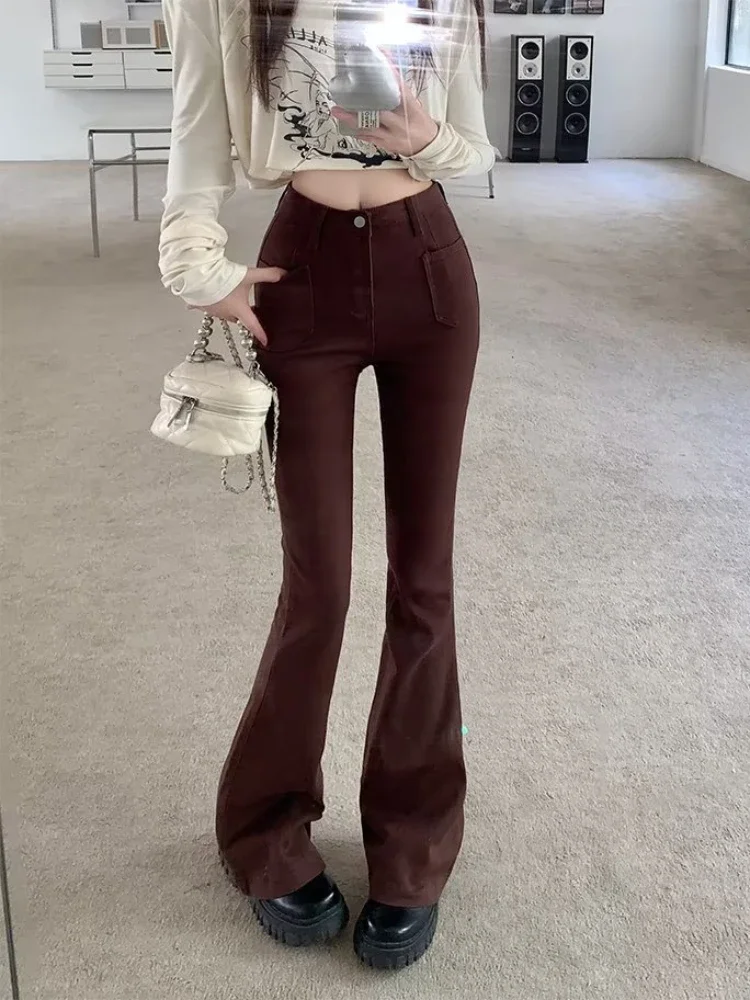 Flare Jeans Women S-5XL Japnese Style Vintage Slim High Waist Simple Harajuku Fashion Autumn Trouser Bleached Elegant All-match