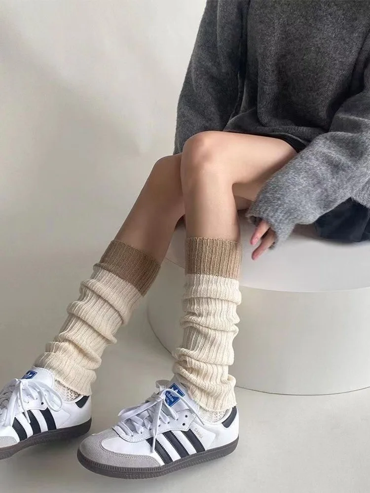 

Вязаные носки и носки JK, белые чехлы для носков до середины икры, сращенные чехлы для ног, сложенные носки, женские модные длинные носки с ворсом