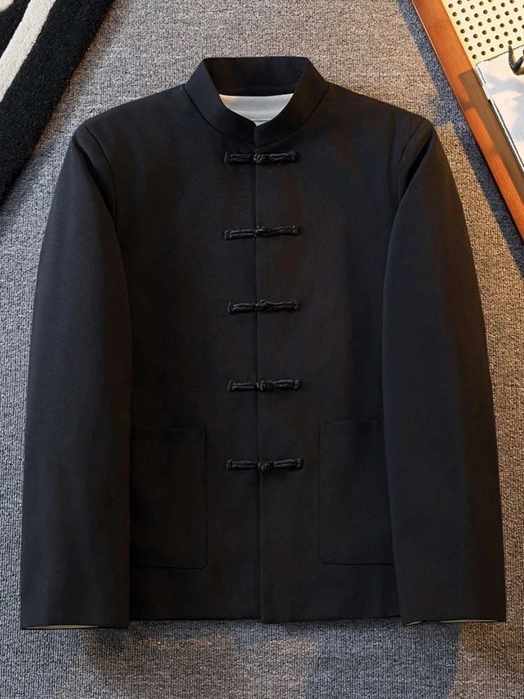 

Bla New Chinese Sle Men's Casual Stand Collar Jaet Spring 2025 Youth Faion Stand Fit Long Sve Single Button