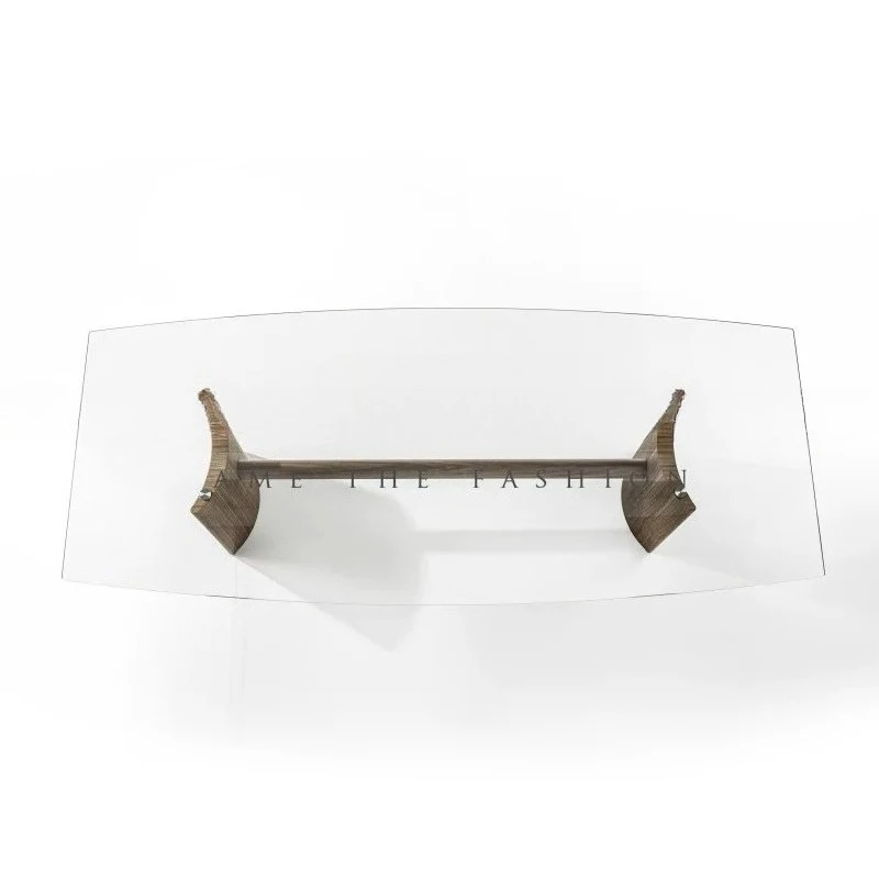 Чайный столик в форме полумесяца из черного ореха, обеденный стол из итальянского прозрачного стекла