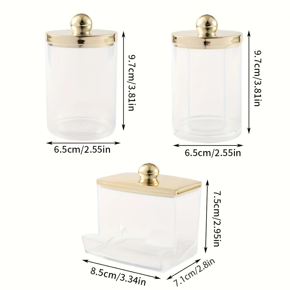 Органайзер для ванной комнаты 1/3 Qtips с золотой крышкой, 10 унций. наполнитель для шариков и прозрачная пластиковая банка для аптекарей для ватных тампонов.