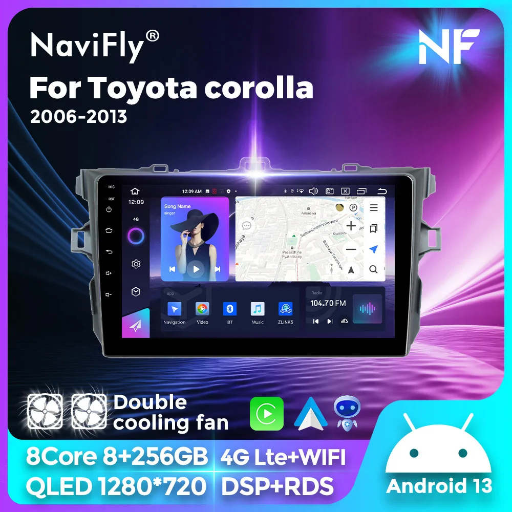 

NaviFly 2Din Head Unit Android Auto CarPlay For Toyota Corolla E140 E150 2006-2013 Car Radio GPS Multimedia Intelligent Systems