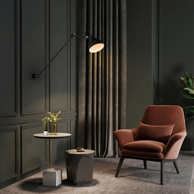 European Modern Simple LED Wrought Iron Wall Lamp Living Room Study Bedroom Bedside Eye Protection Reading Lighting Lamps