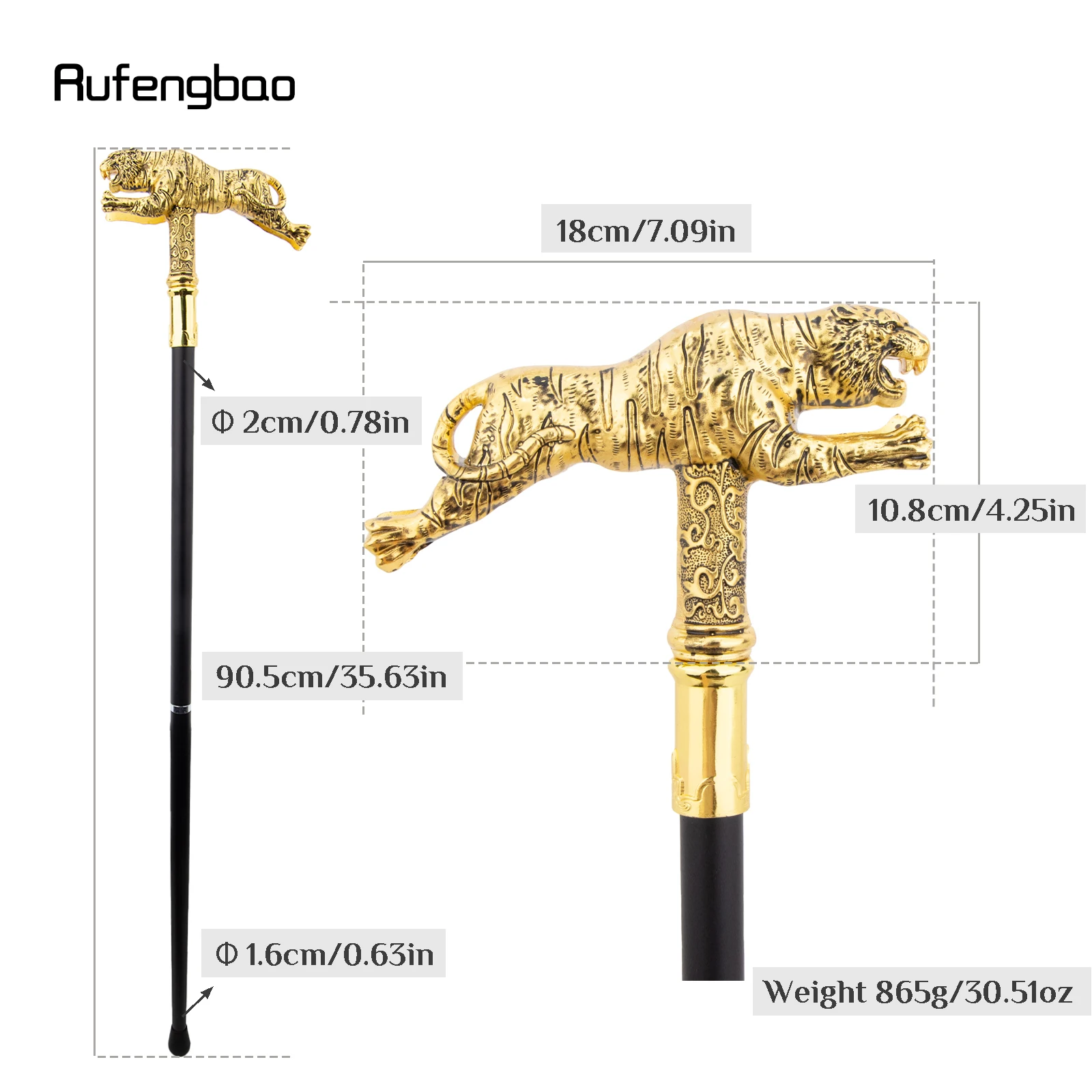 Bastón decorativo de tigre dorado a la moda, bastón para caminar Cospaly, varita de mazza de Halloween, bastón para actuación en escenario, 90cm