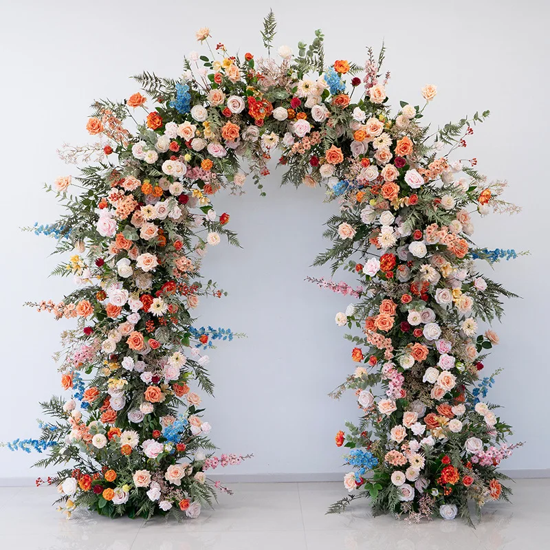 Finished romantic fake flower arch floral arrangement, event ceremony photography background decorative flower shelf props
