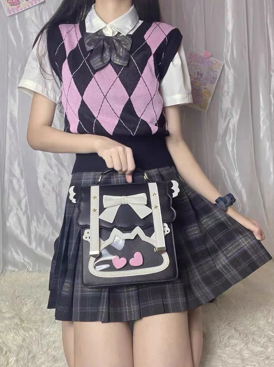 Imagem -05 - Bonito Arco Mochila para Meninas Kawaii Transparente jk Uniforme Escola Bolsa Lolita Cosplay Bolsa de Ombro Mulheres Bolsas e Bolsas