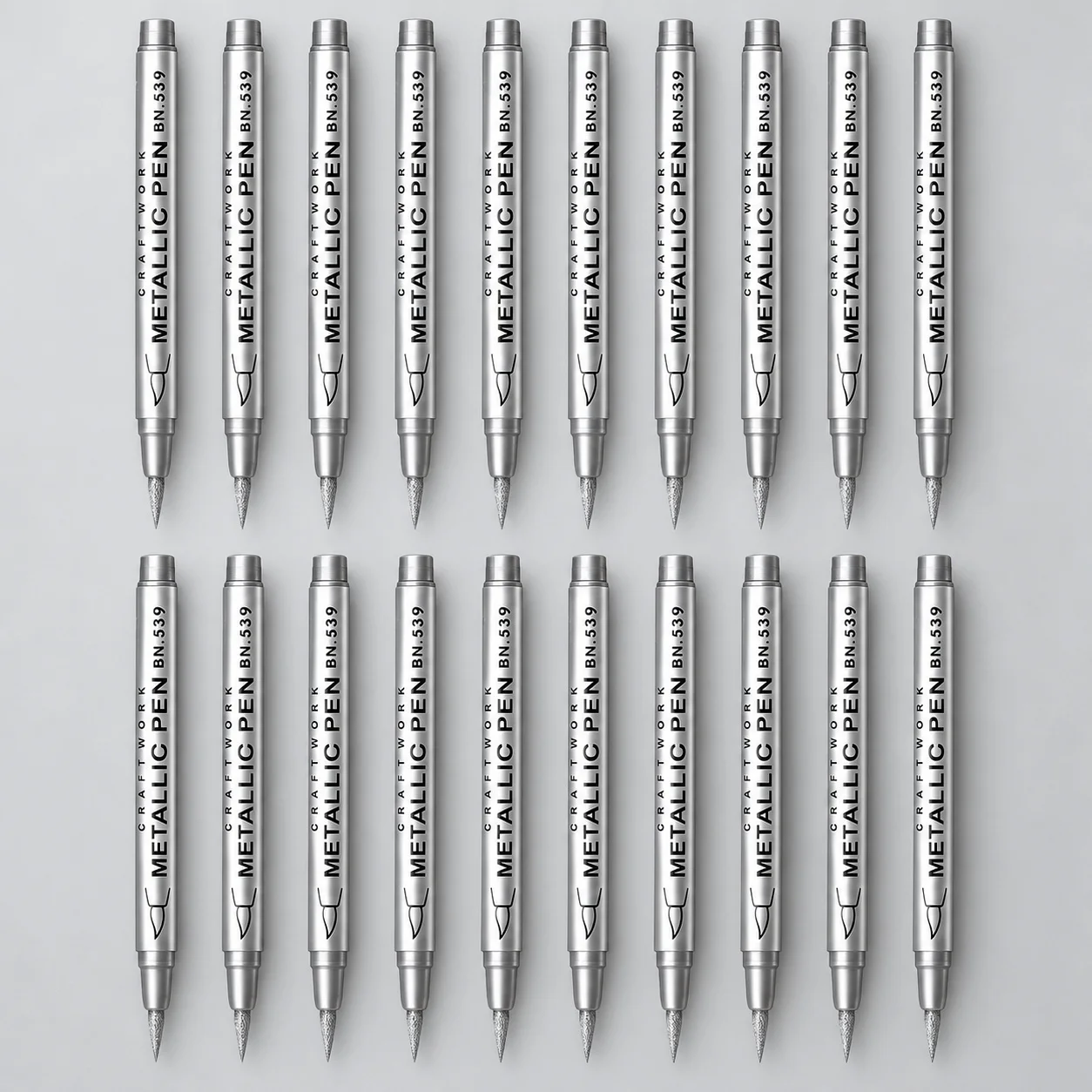 20-Piece Silver Metallic Brush Marker Set, BN539 Long Pointed Brush Style