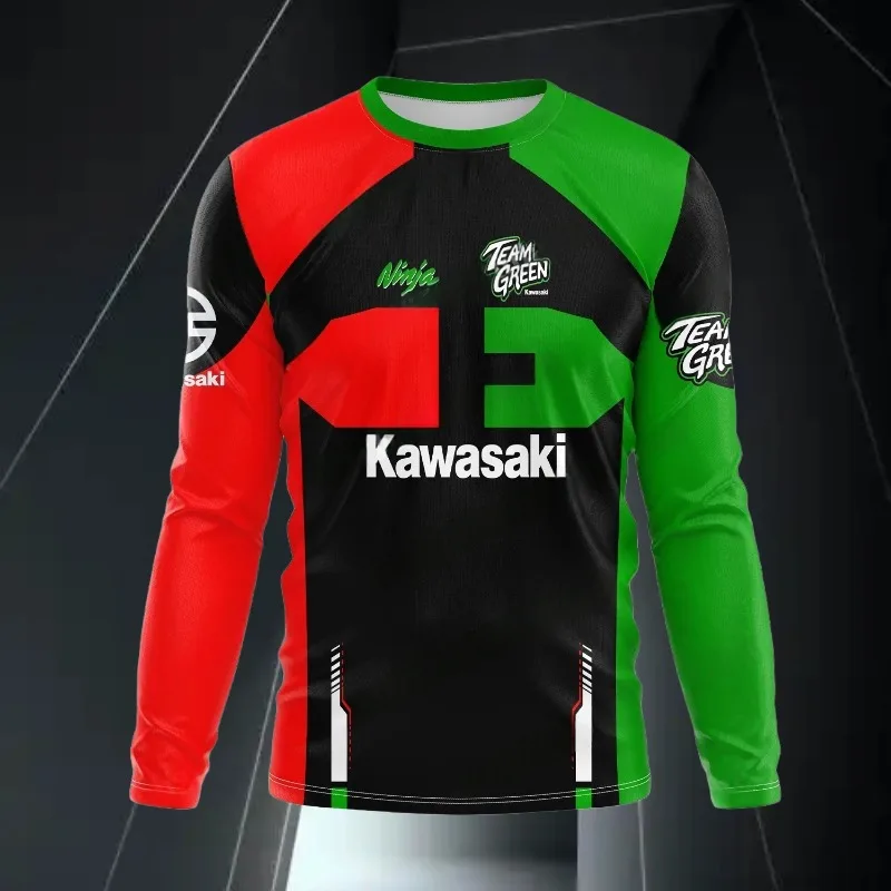 

MOTO-Kawasaki мотоциклетная спортивная футболка с длинным рукавом для экстремальных видов спорта, мужской уличный топ премиум-класса, удобный внедорожный велосипедный костюм