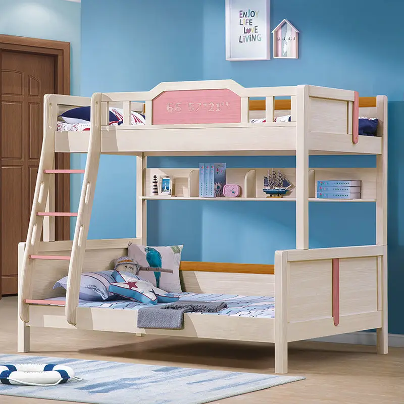 상하층 침대 어린이 침대 높낮이 조절 침대, 원목 소형 아파트 다기능 어린이 및 엄마 침대