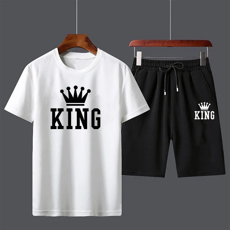 

New Summer King Printed Men's Fashion Sports Suit Cotton Print T-shirt Shorts Comfortable Short-sleeved Shorts 6 Colors