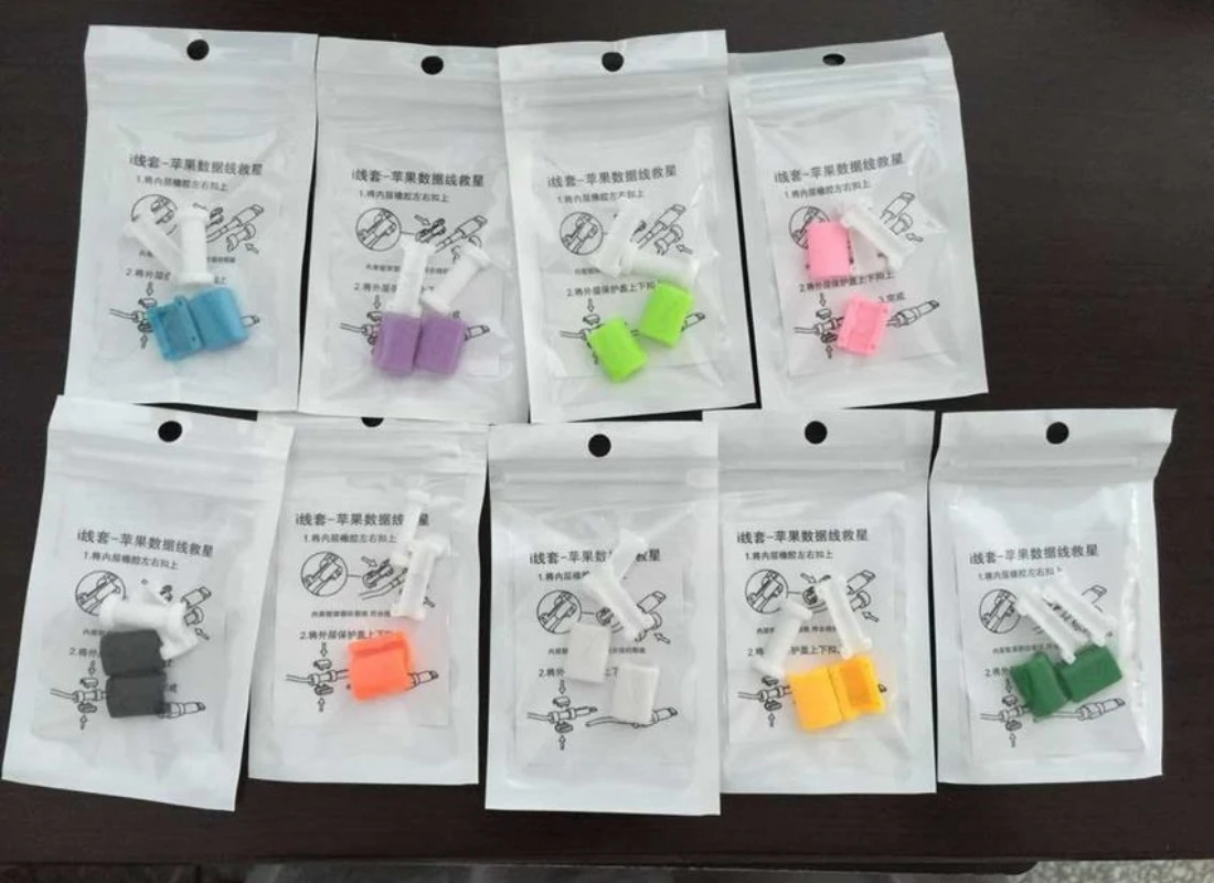 Colorido protetor de cabo USB linha de dados proteção de cabos de carregamento luva protetora para o telefone móvel do iPhone, 1000pcs