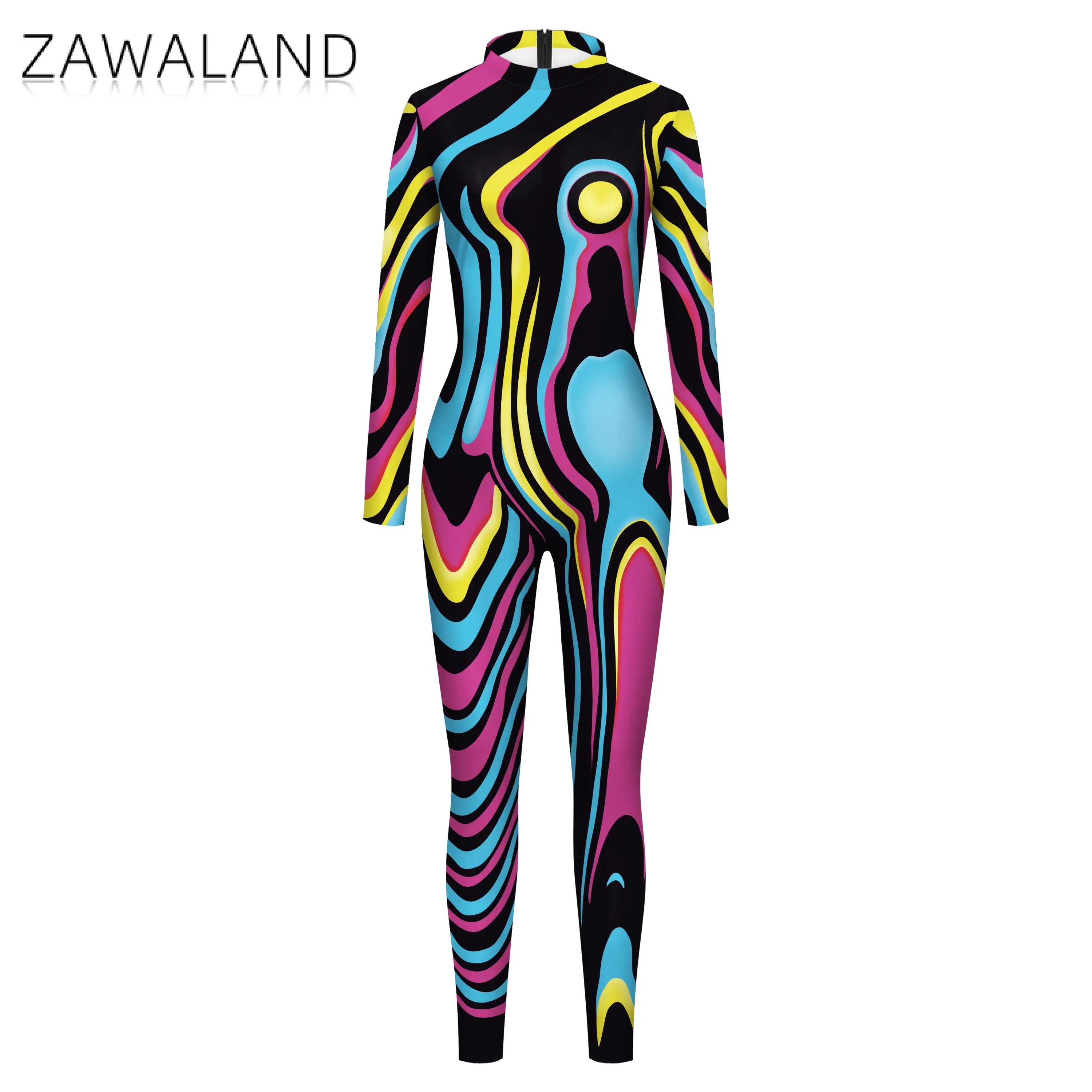 Zawaland Bijpassende Outfits 3D Gedrukt Purim Cosplay Kostuum Ouder-kind Lange Mouwen Sexy Bodysuit Zentai Spier Pak