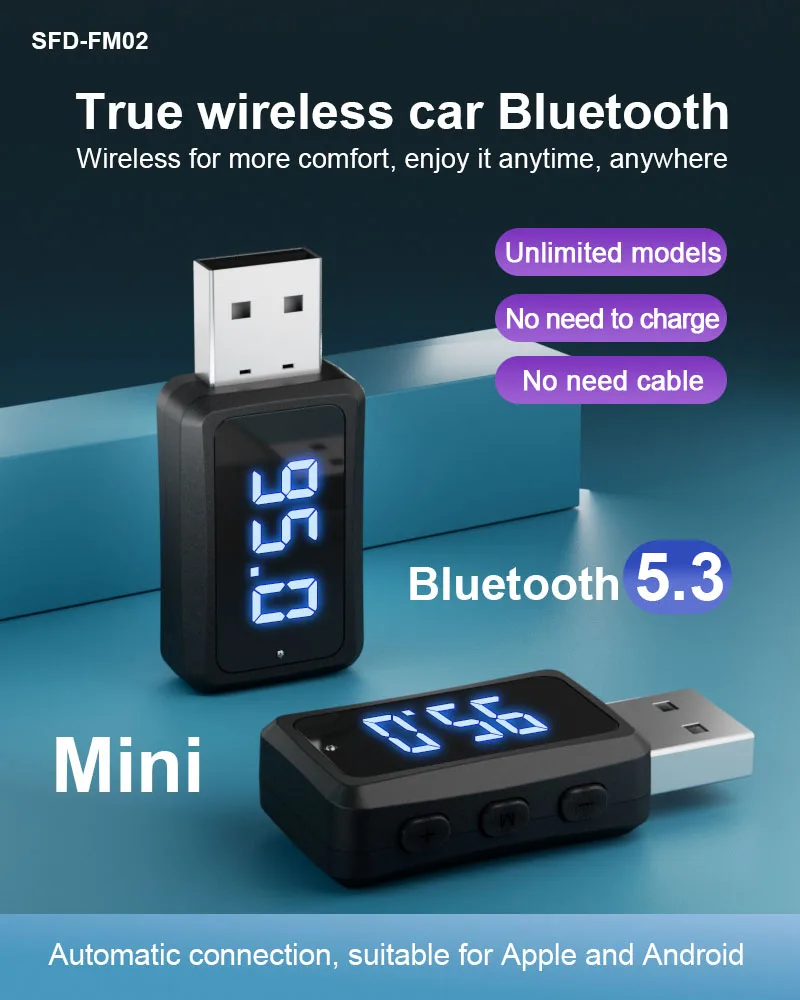 Car Bluetooth Mp3 Receiver Hands-Free Calling Audio Adapter Car Fm Transmitter USB Flash Drive Type