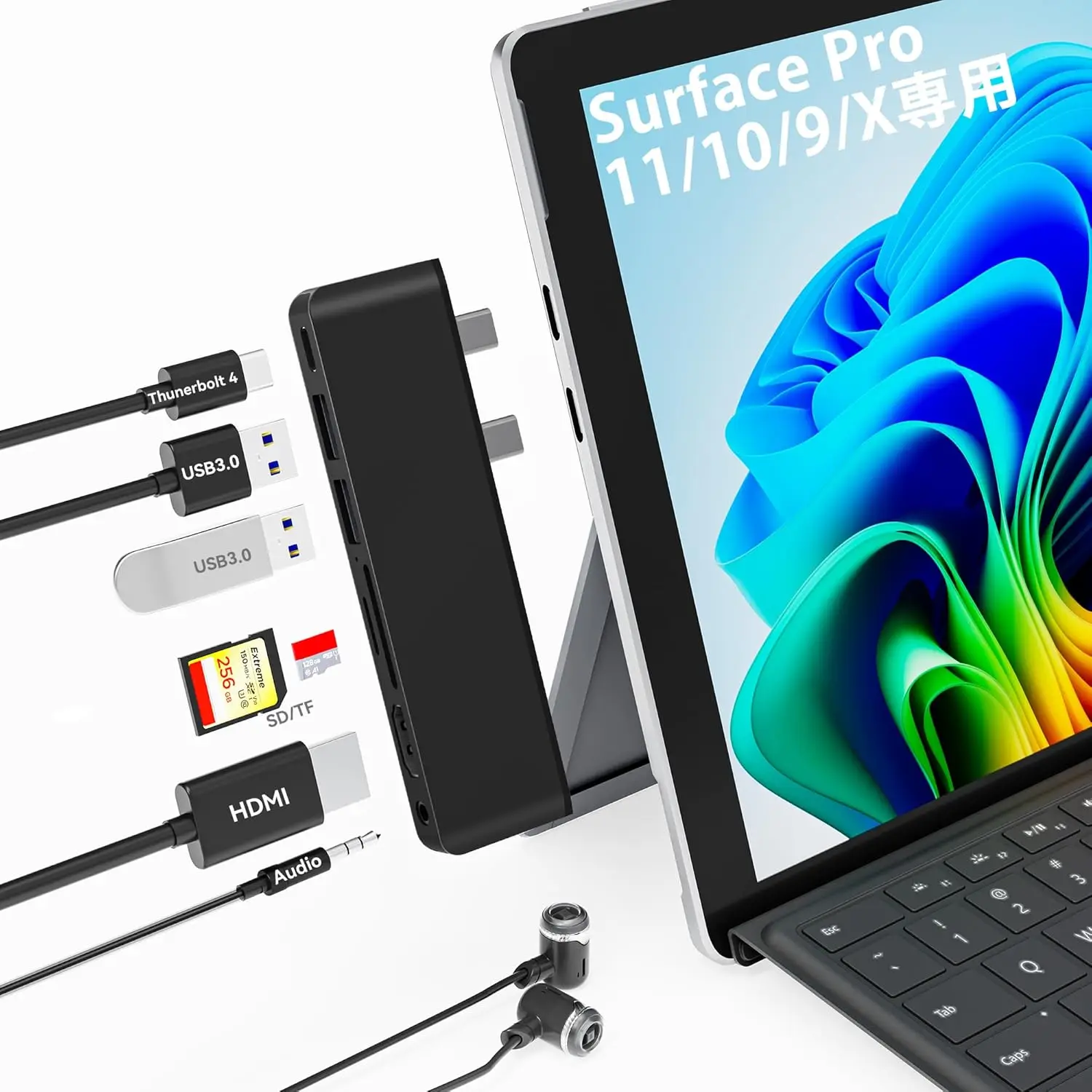 

Suitable for Surface Pro 9,10,11,X docking stations, 7-in-1 with 4K HDMI port USB-C 100W charging,TF SD card reader, 7-in-1 hub