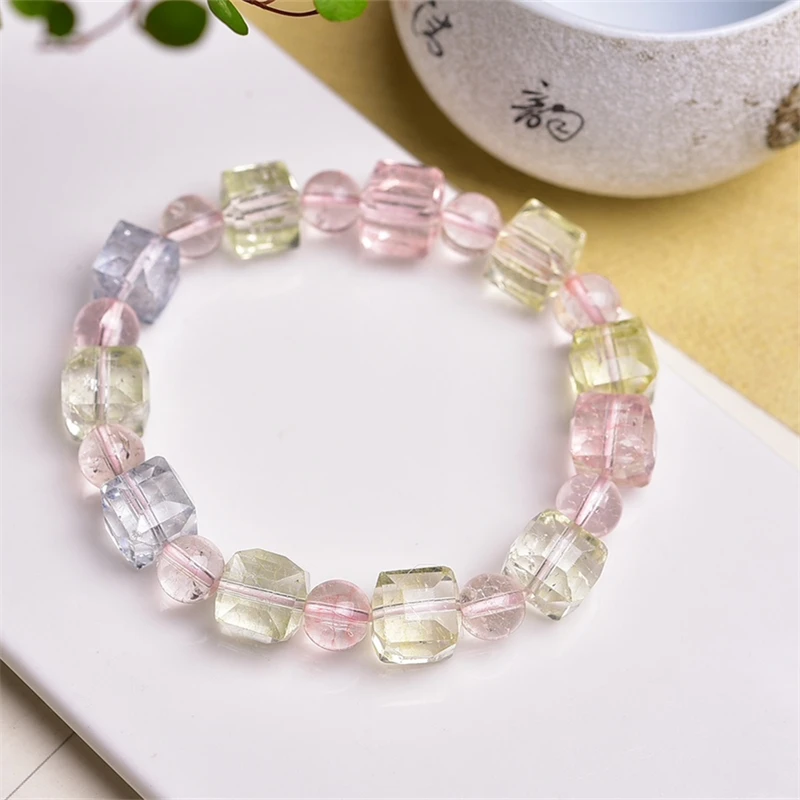 10MM Natural Crystal Quartz Macaron Cube Bracelet Couple Energy Yoga Bracelet Men Women Healing Fengshui Jewelry Gift 1PCS